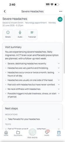 exora health screenshot