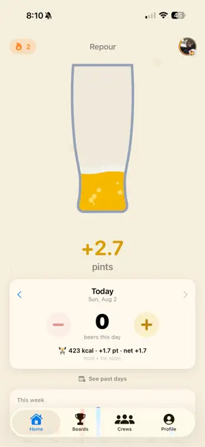 Repour: Beer & Fitness Tracker screenshot 1