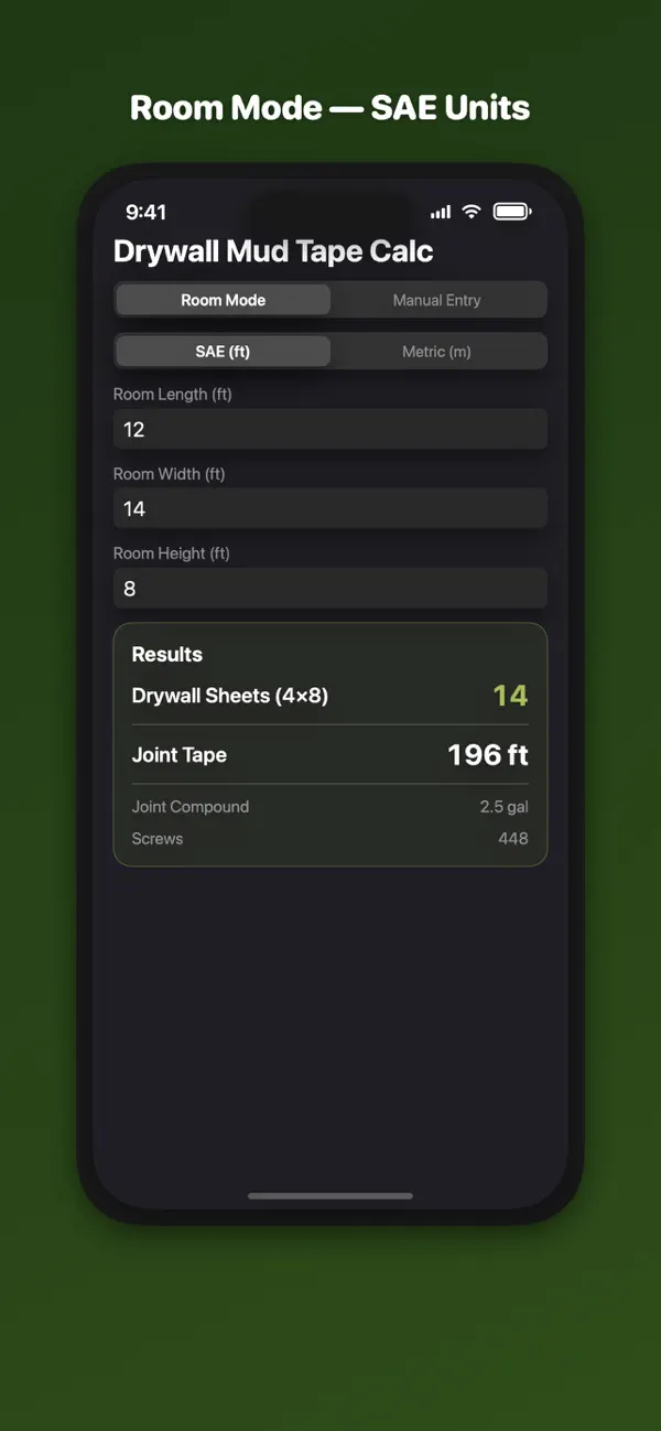 Screenshot #1 pour Drywall Mud & Tape Estimator