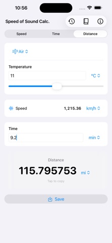 Speed of Sound Calculator のスクリーンショット