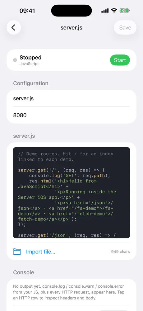 JS Server screenshot 2