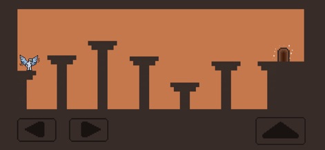 Die Again: Troll Game Ever - This view showcases a winged character mastering varied platform heights and reaching the shimmering exit door.