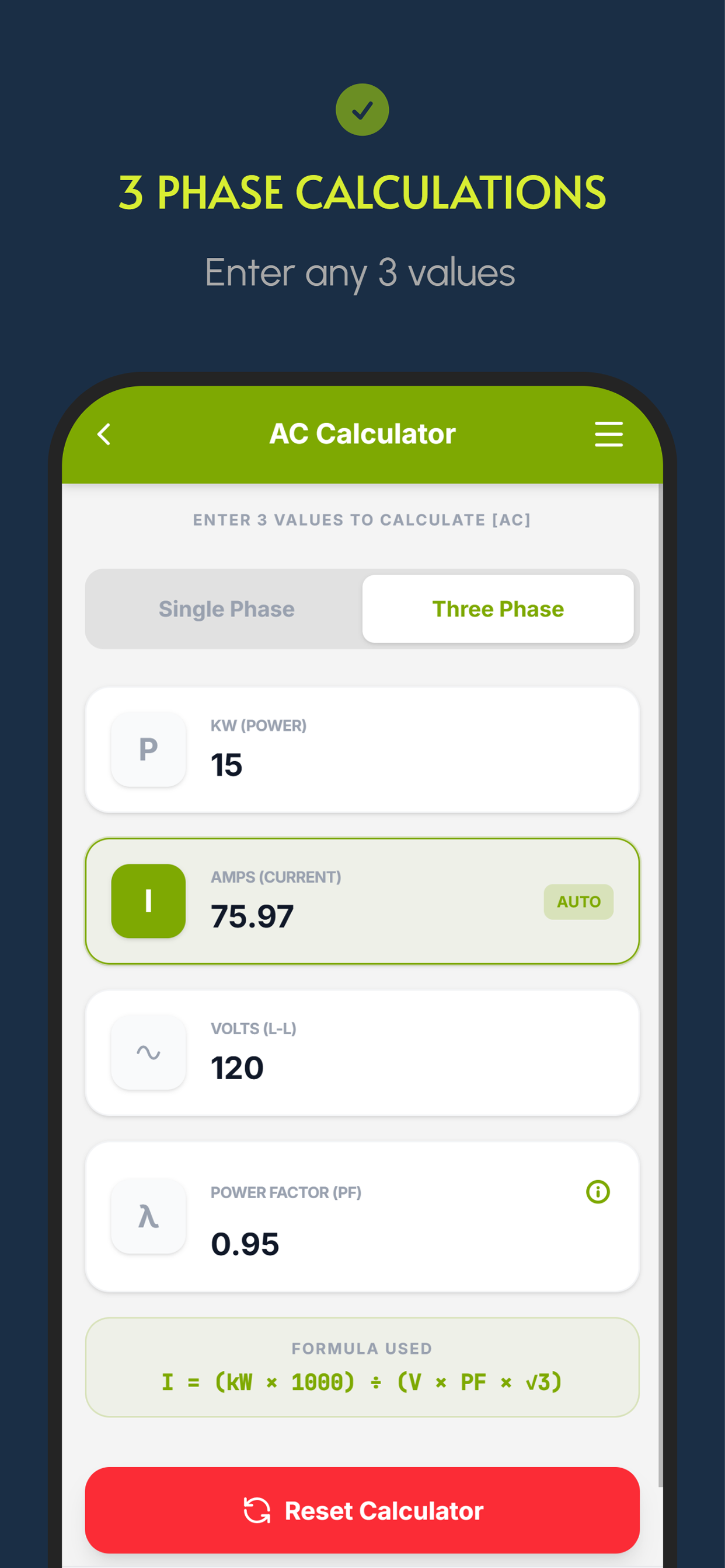 Watts Amps Volts  Calculator