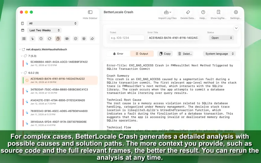 Capture d'écran de BetterLocale Crash sur iPhone 7