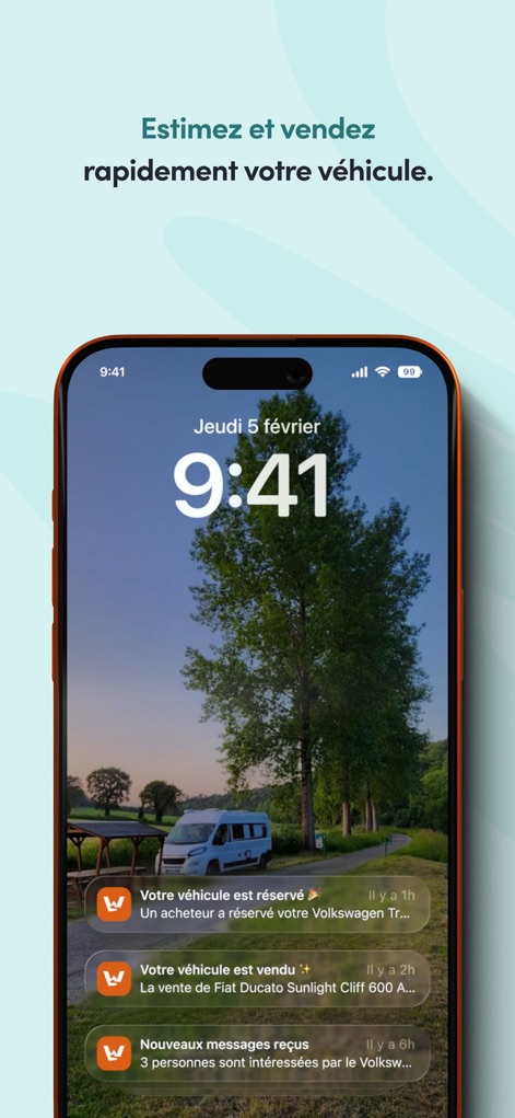 Wikicampers - 予約や販売の確定、新着メッセージなどの重要な更新がロック画面にリアルタイムで通知され、ユーザーは常に最新の取引状況を把握できます。