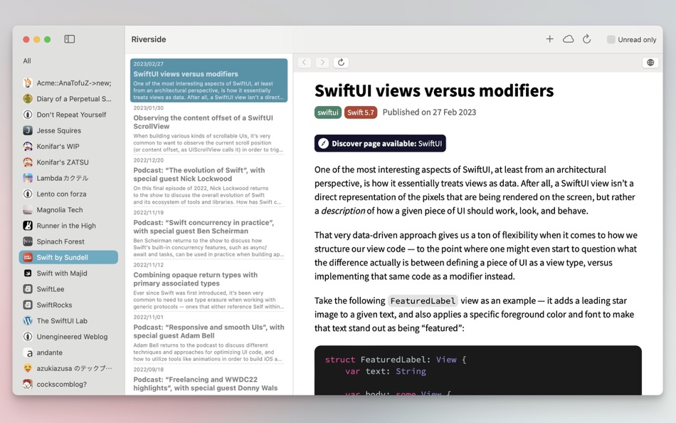 Riverside for Mac - RSS Reader (macOS) 由: Maiku Yamaguchi Riverside for Mac - RSS Reader (macOS) 由: Maiku Yamaguchi