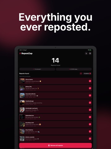 RepostZap: Repost Remover iPad screenshot