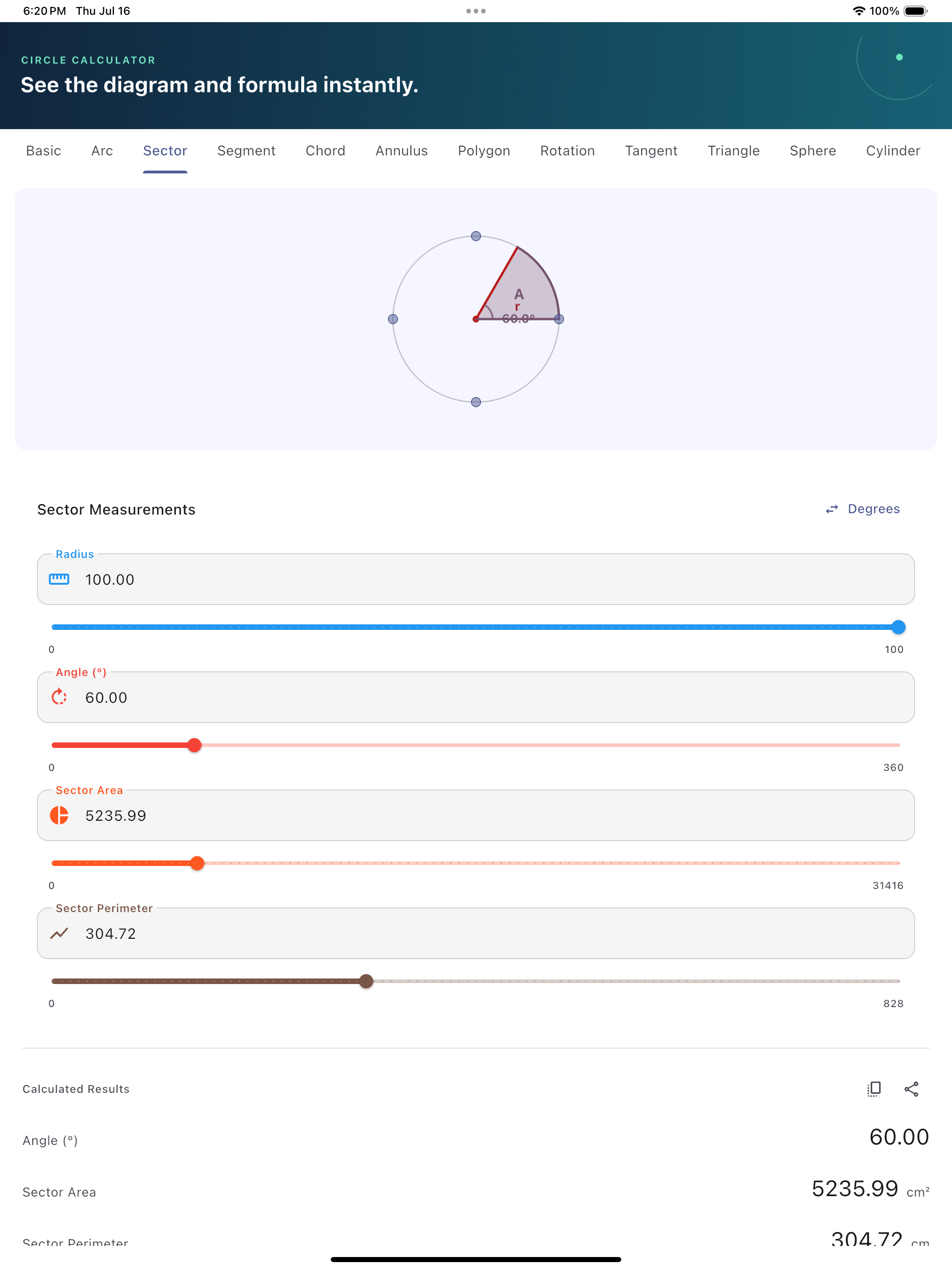 Circle Calculator - Geometry screenshot 10