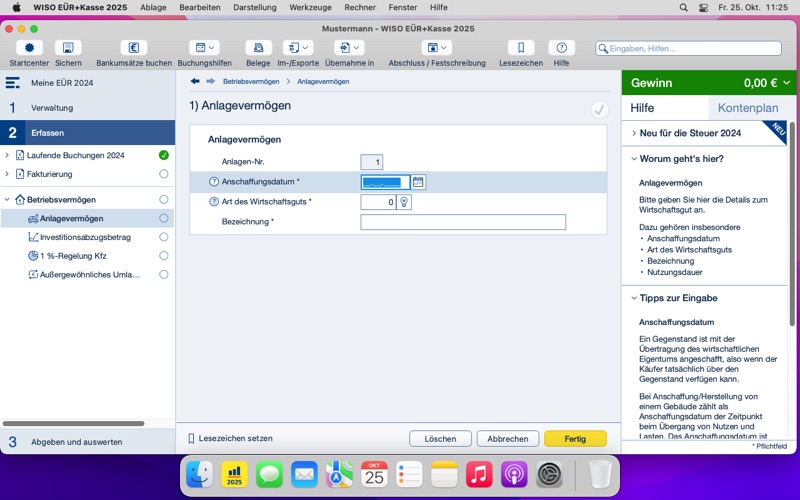 WISO EÜR+Kasse 2025 Screenshot