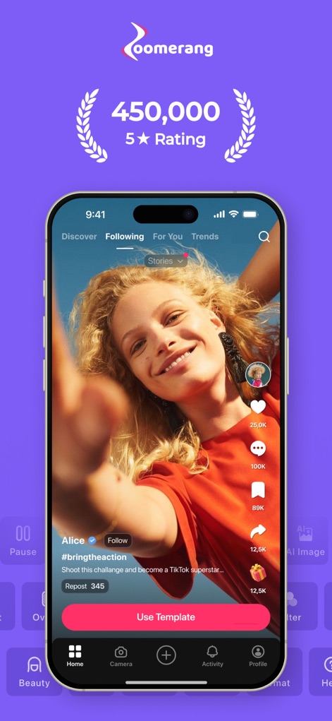 Zoomerang - Ai Video Maker - Discover how the app simplifies video production with accessible template selection and real-time social engagement metrics.