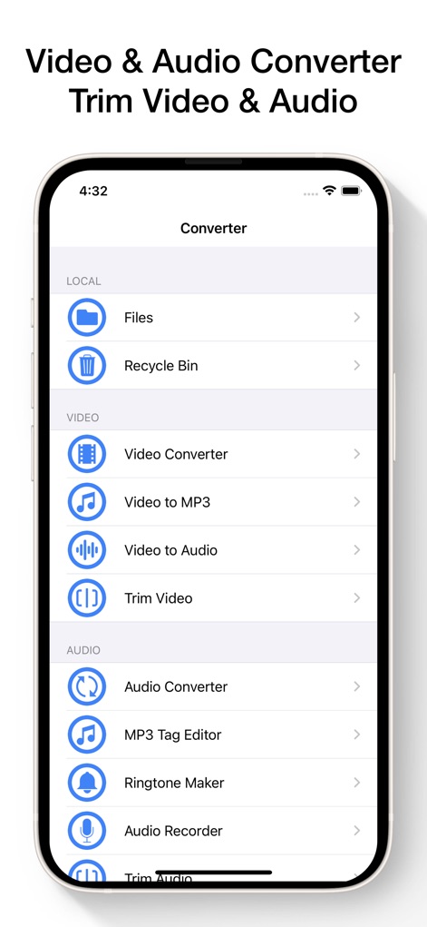 Video to MP3 Converter App - This tool presents a well-organized main menu, showcasing quick access to "Video to MP3" conversion and the "Ringtone Maker" utility.