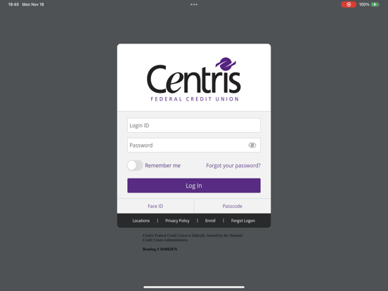 Centris Mobile Banking iPad screenshot 1 - Finance app