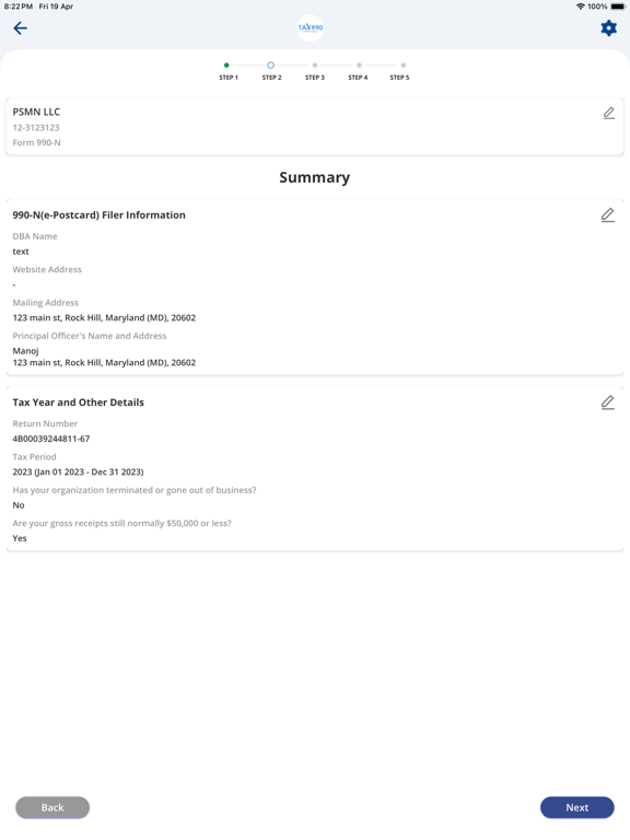 E-File Form 990-N iPad screenshot 5 - Finance app