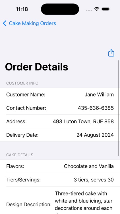 Cake Making Orders List