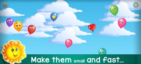 Kids Balloon Pop Language Game - Users can customize the gameplay by observing numerous small balloons moving swiftly across the screen, elevating the challenge for motor skill development.