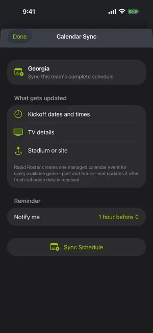 Georgia Football Schedules screenshot 2