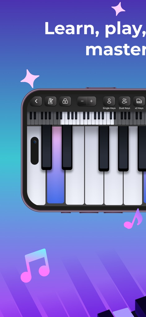 Trioplay: Piano - Learn & Game - Experience the responsive virtual piano keyboard and customize playing modes with options for single or dual key layouts.