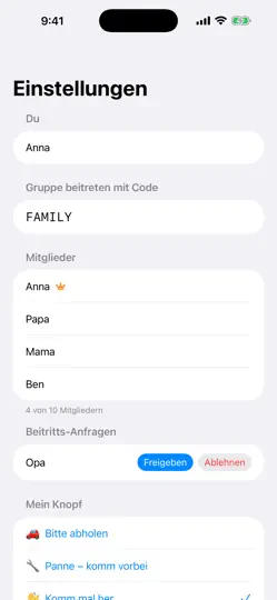 Screenshot von Ping! – Der Familien-Button auf dem iPhone 5