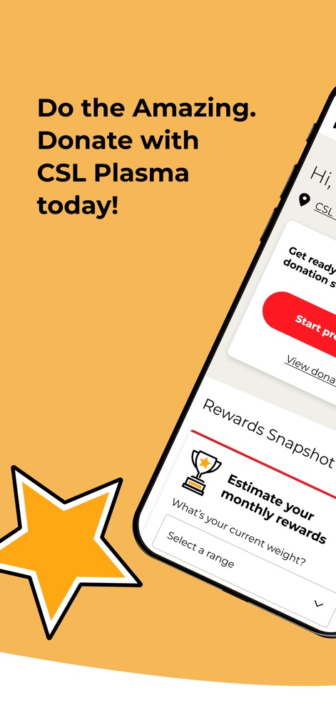 CSL Plasma - See how the app enables users to estimate their potential monthly earnings and quickly initiate the crucial pre-donation health screening.