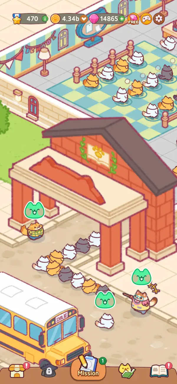 Cat School : Idle Cute Tycoon iOS Mod IPA screenshot 1 - iOS game interface