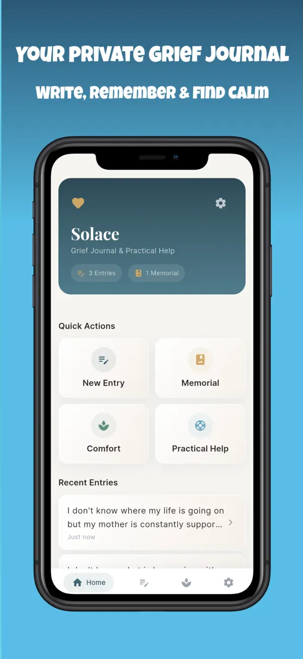 Screenshot #1 pour Solace: Grief & Loss Journal