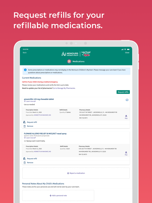 Nemours Children’s MyChart iPad screenshot 6 - Medical app
