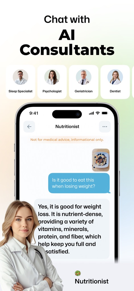 Wellance – AI Health & Balance - Engage with specialized AI consultants, such as the Nutritionist, to receive tailored advice and answers directly within a chat interface.
