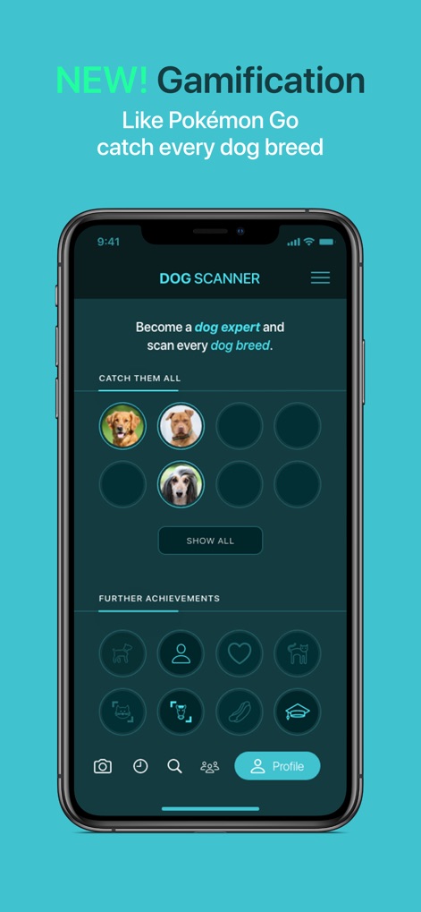 Dog Scanner - The app gamifies breed discovery, allowing users to "catch" various dog breeds like Pokémon Go and unlock further achievements by identifying different canine characteristics.