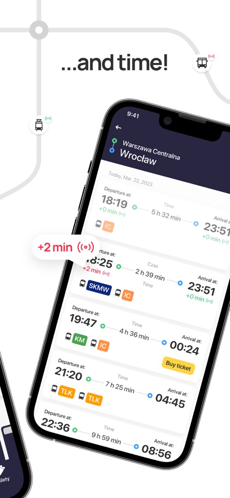 Jakdojade - Timetables - The app provides detailed intercity journey planning with real-time delay notifications and an option to instantly purchase tickets for the selected route.