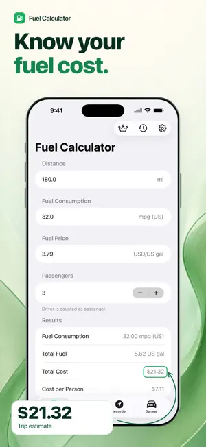 Fuel Calculator: Trip Cost MPG screenshot 1