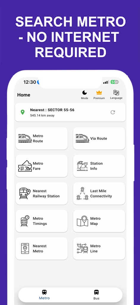 Delhi Metro Route Map and Fare - The app’s intuitive home screen provides instant access to essential metro features and highlights its robust offline functionality for uninterrupted planning.