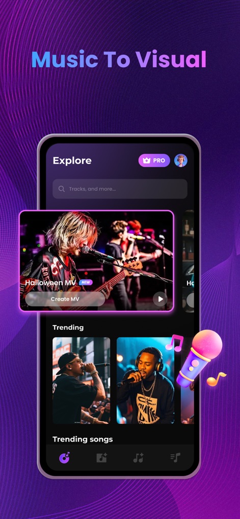 Sondo - AI Music Video & AI MV - This section allows users to discover trending music videos and songs, highlighting featured MV cards with play icons and direct creation buttons.