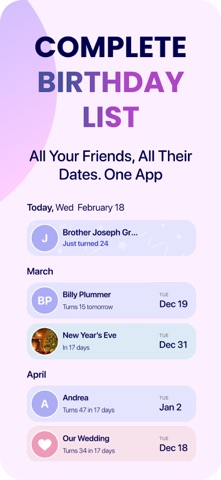 Birthday Reminder and Calendar iPhone screenshot