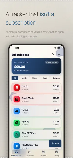 Subscription Tracker — Eluna screenshot 1