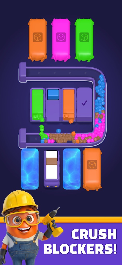 Loop Sort - This image demonstrates the "Ice Blocks" obstacle, requiring players to strategize around different block types to clear the path effectively.