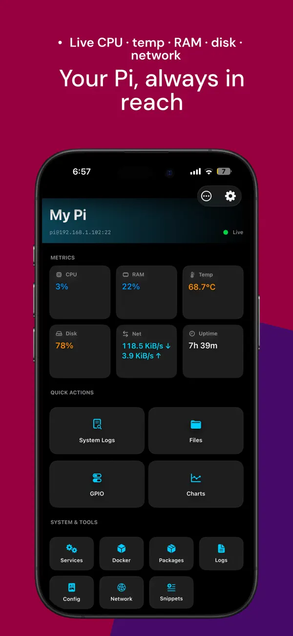 Screenshot #1 pour Pi SSH – Raspberry Pi Control