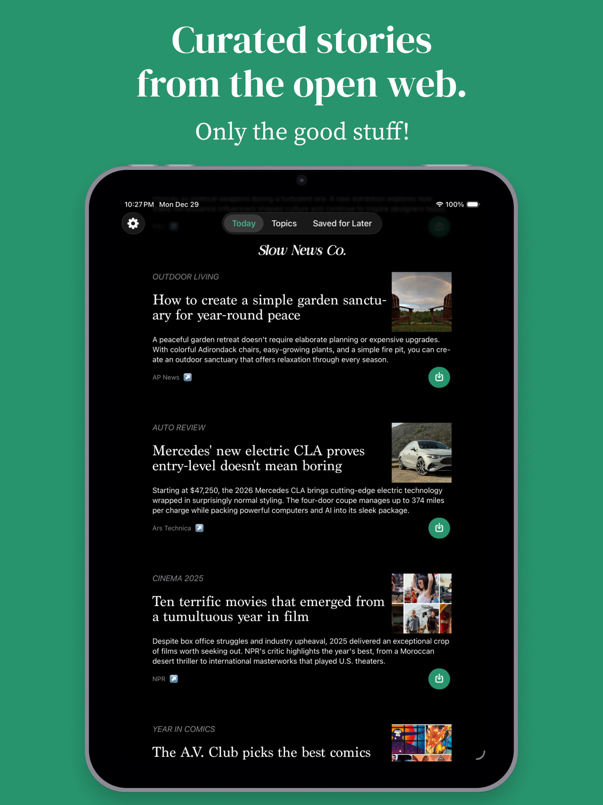 Slow News Co: Articles, Topics