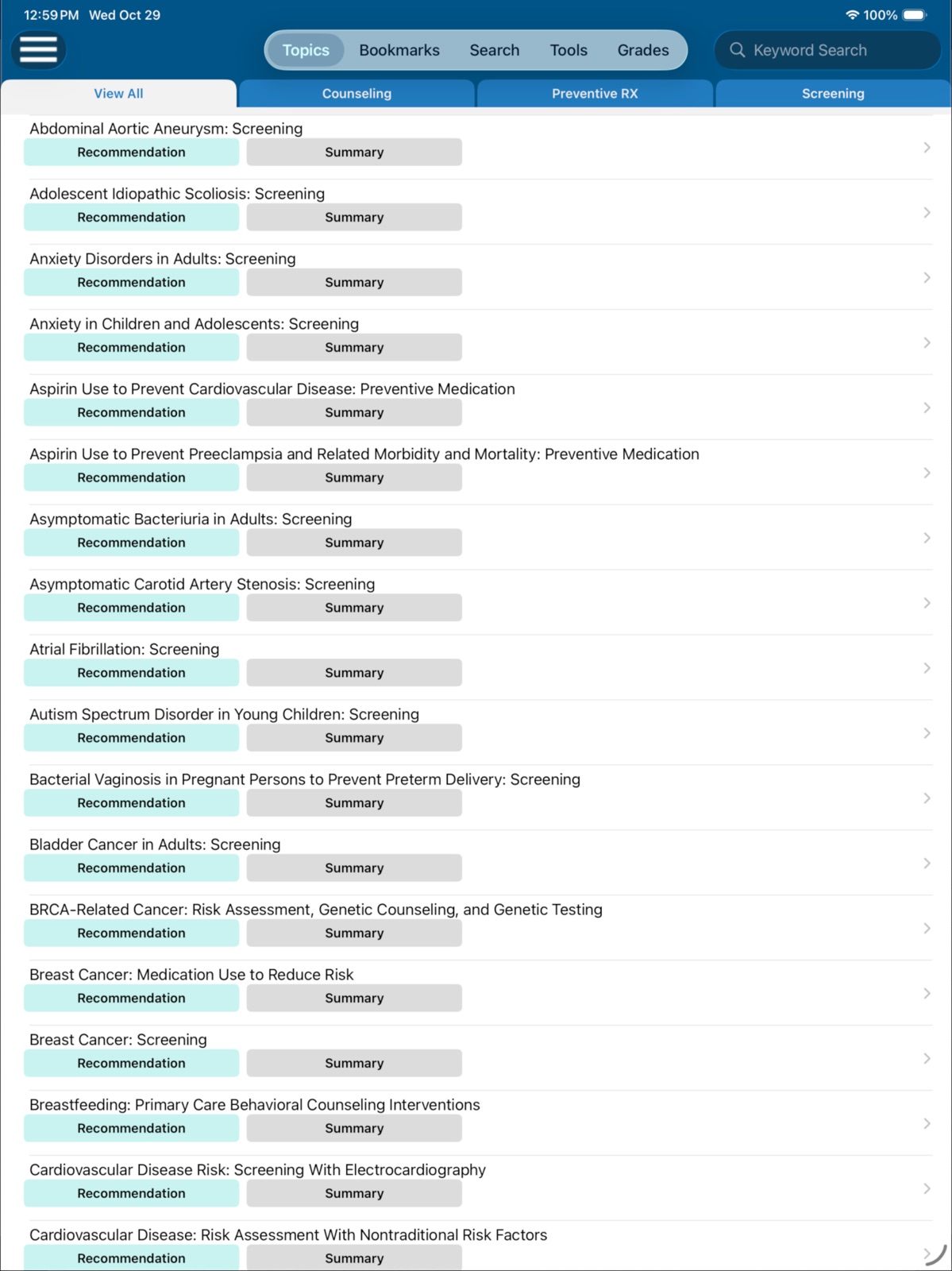 USPSTF Prevention TaskForce ipad screenshot 4
