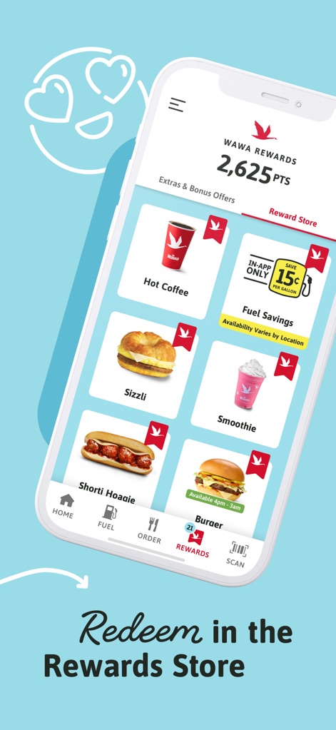 Wawa - The Reward Store presents a diverse selection of items, from delicious hot coffee to significant fuel savings, all redeemable with accumulated points.