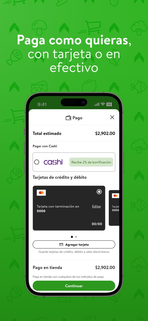 Bodega Aurrera En Línea - Questa sezione visualizza le molteplici soluzioni di pagamento, come l'opzione 'Cashi' con bonifici e la registrazione di carte di credito/debito, fornendo al contempo il 'Totale stimato' dell'ordine.