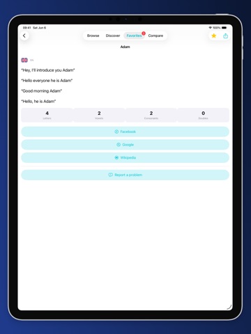Namehim iPad screenshot
