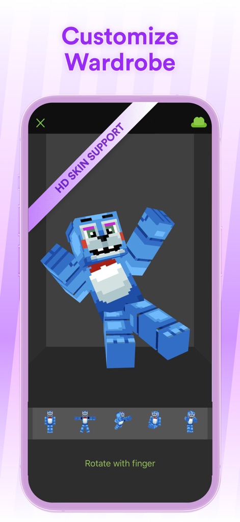 Skinseed for Minecraft Skins - Organize and preview personalized skin collections within the wardrobe feature, offering interactive 3D views and HD skin support for detailed inspection.