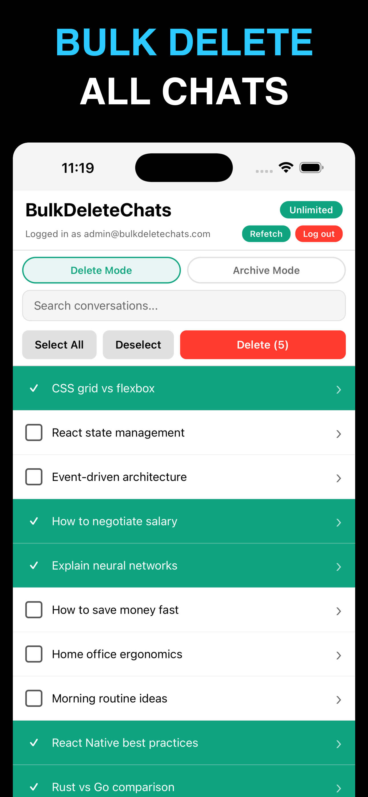 Bulk Delete Chats for GPT screenshot 2