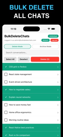 Bulk Delete Chats for GPT iPhone screenshot