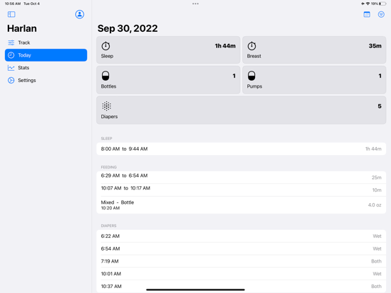 Baby Tracker - Feed & Sleep iPad screenshot 1 - Medical app