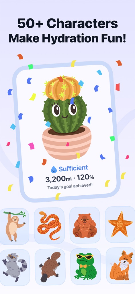 Water Tracker - Drink Reminder - The app makes staying hydrated fun with animated characters that celebrate goal achievements and a collection of over 50 unique characters to unlock.