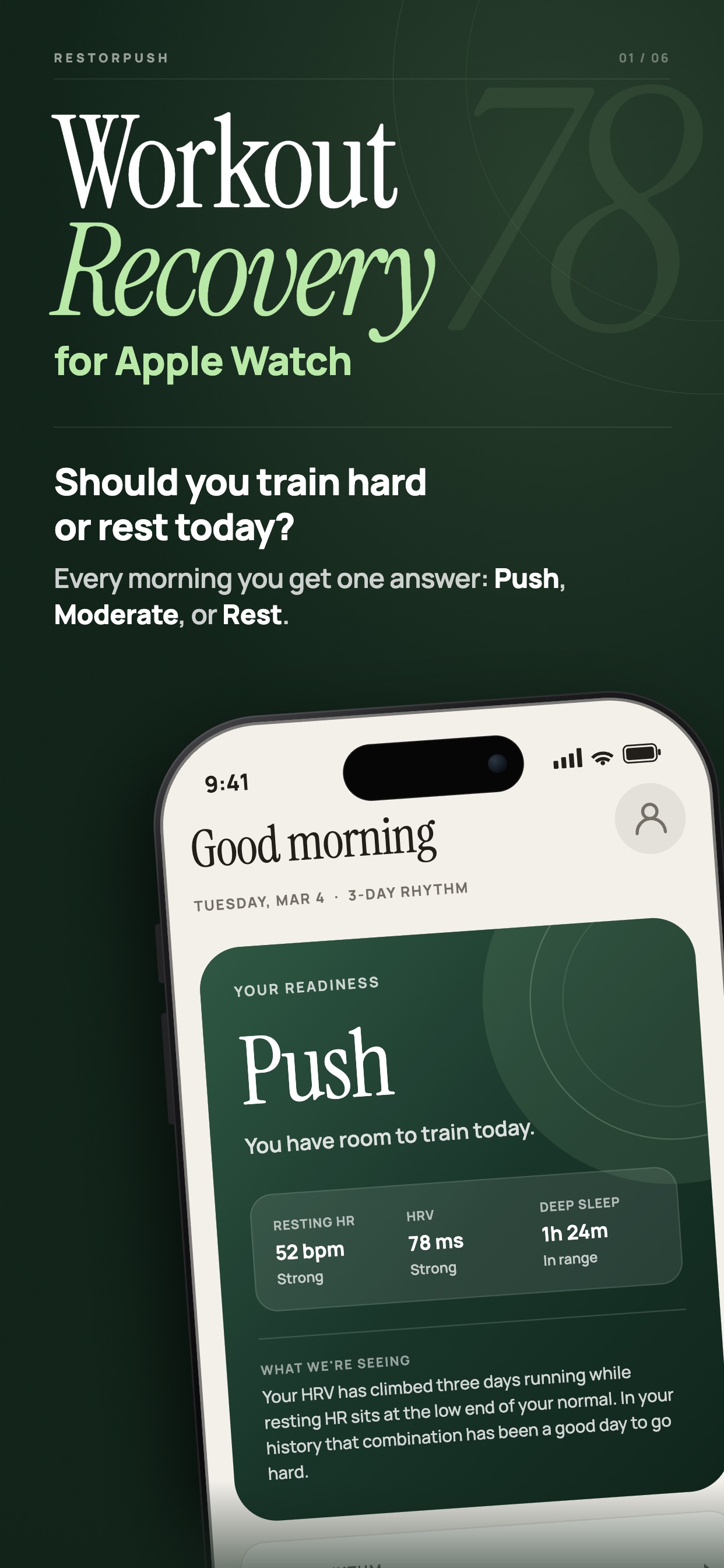 Screenshot 1 of Workout Recovery: RestOrPush