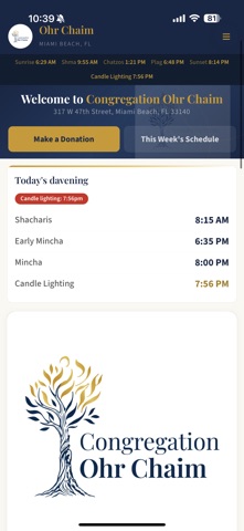 Congregation Ohr Chaim iPhone screenshot