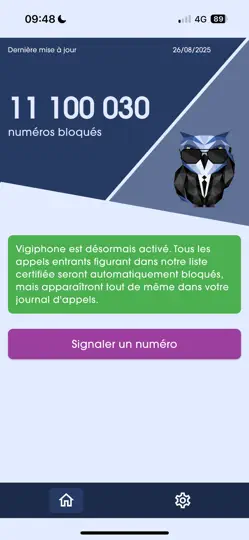 Capture d'écran de Vigiphone sur iPhone 4