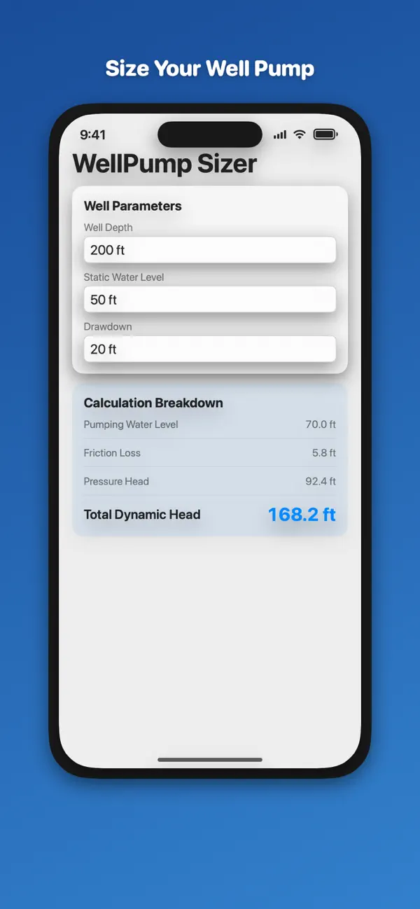 Screenshot #3 pour Well Pump TDH Sizer